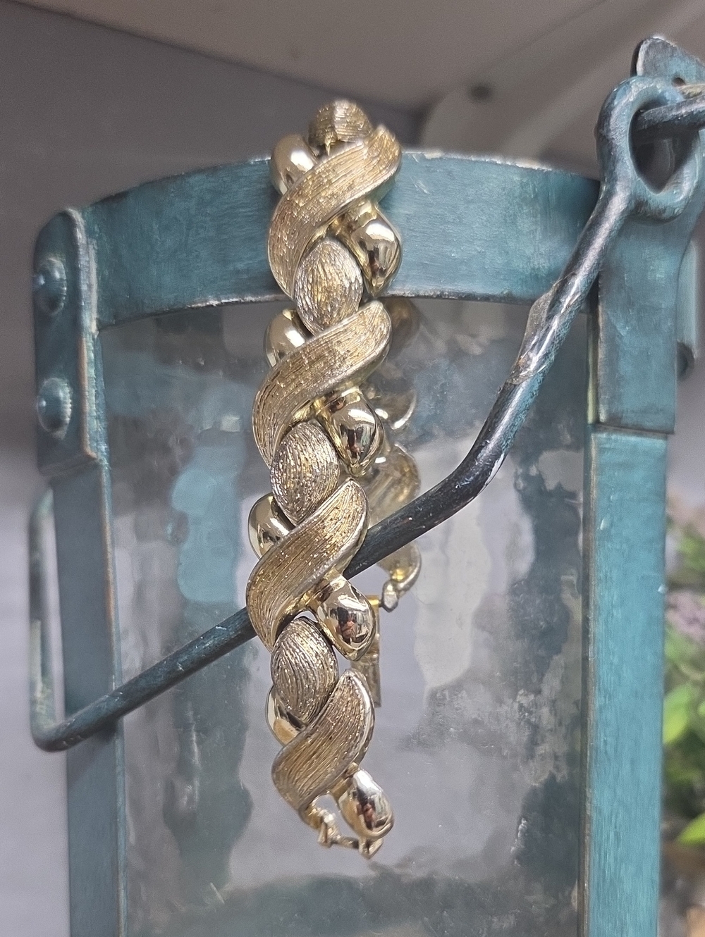Vintage Gold Braided Link Bracelet - Textured Statement Piece